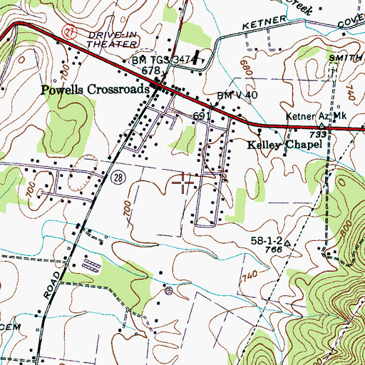 Topographic Map of Town of Powells Crossroads, TN