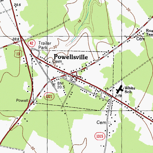 Topographic Map of Town of Powellsville, NC
