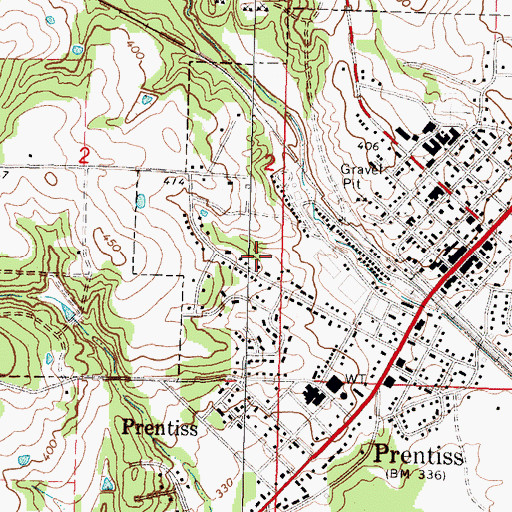 Topographic Map of Town of Prentiss, MS