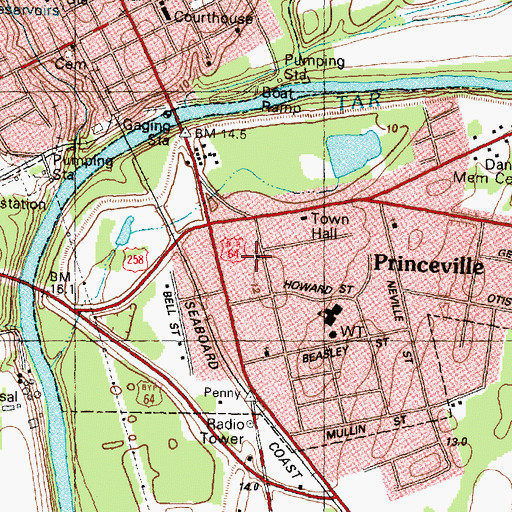 Topographic Map of Town of Princeville, NC