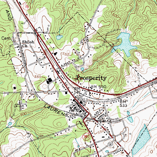 Topographic Map of Town of Prosperity, SC