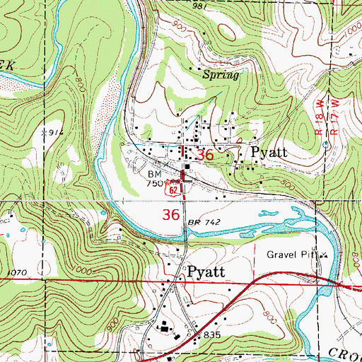 Topographic Map of Town of Pyatt, AR