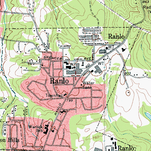 Topographic Map of Town of Ranlo, NC