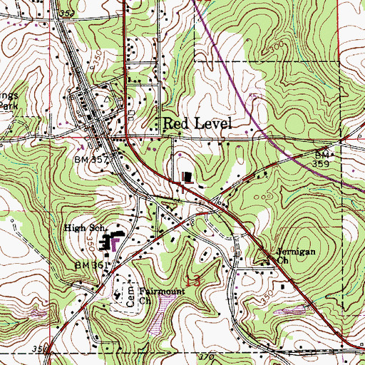 Topographic Map of Town of Red Level, AL