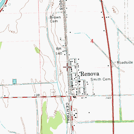 Topographic Map of Town of Renova, MS