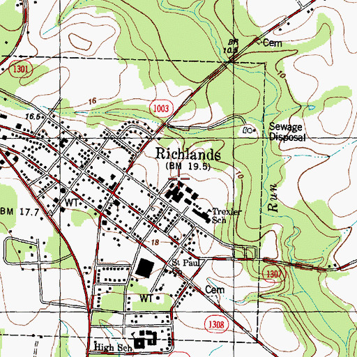 Topographic Map of Town of Richlands, NC