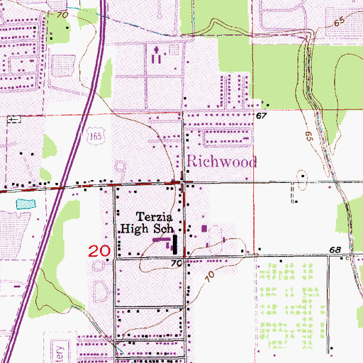 Topographic Map of Town of Richwood, LA