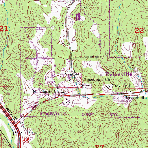 Topographic Map of Town of Ridgeville, AL