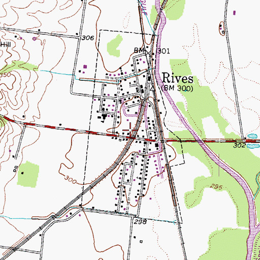 Topographic Map of Town of Rives, TN