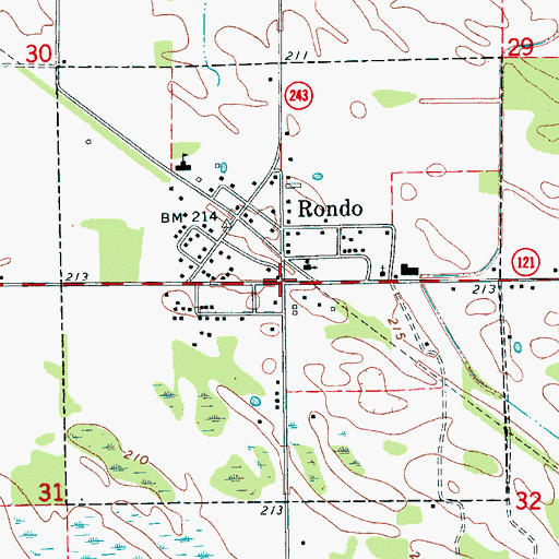 Topographic Map of Town of Rondo, AR