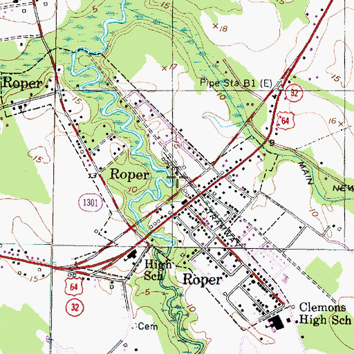Topographic Map of Town of Roper, NC