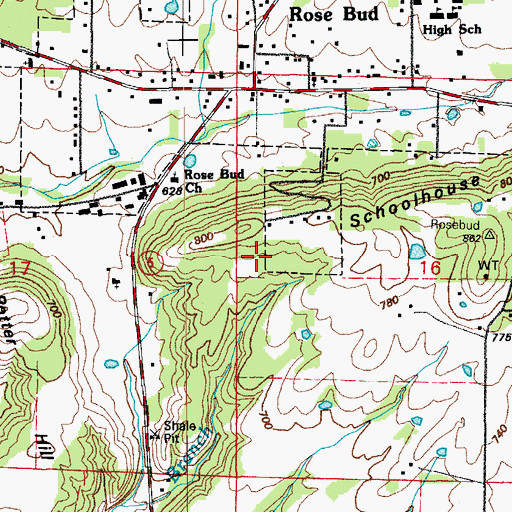 Topographic Map of Town of Rose Bud, AR