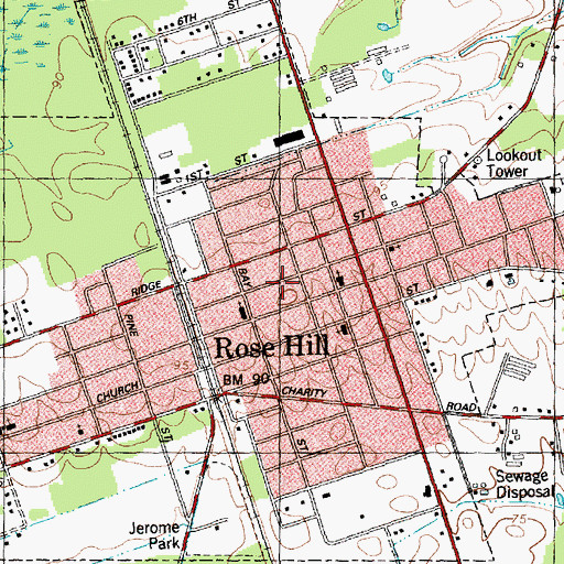Topographic Map of Town of Rose Hill, NC