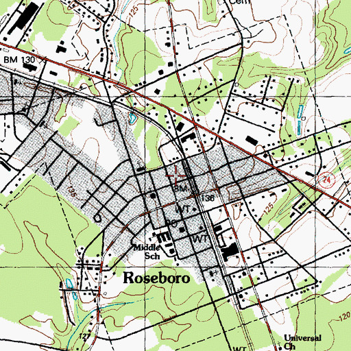 Topographic Map of Town of Roseboro, NC