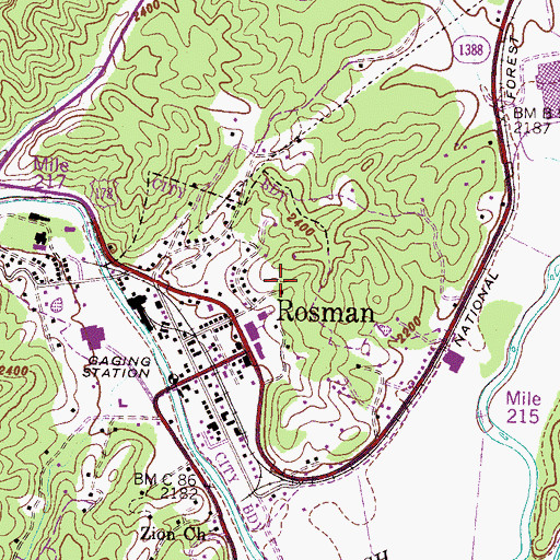 Topographic Map of Town of Rosman, NC