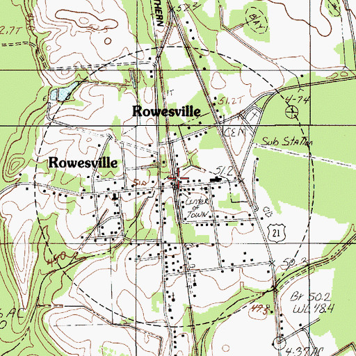 Topographic Map of Town of Rowesville, SC