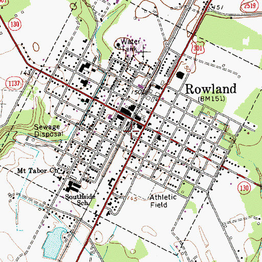Topographic Map of Town of Rowland, NC