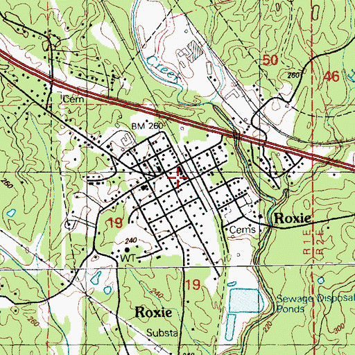 Topographic Map of Town of Roxie, MS