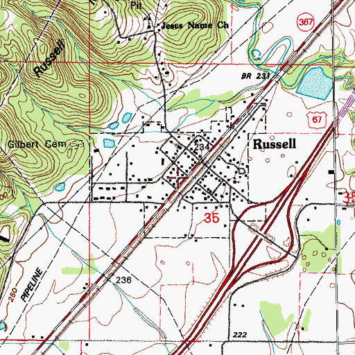 Topographic Map of Town of Russell, AR