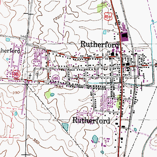 Topographic Map of Town of Rutherford, TN