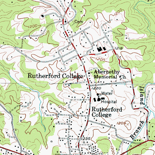 Topographic Map of Town of Rutherford College, NC