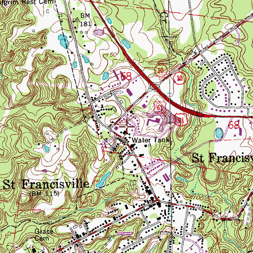 Topographic Map of Town of Saint Francisville, LA