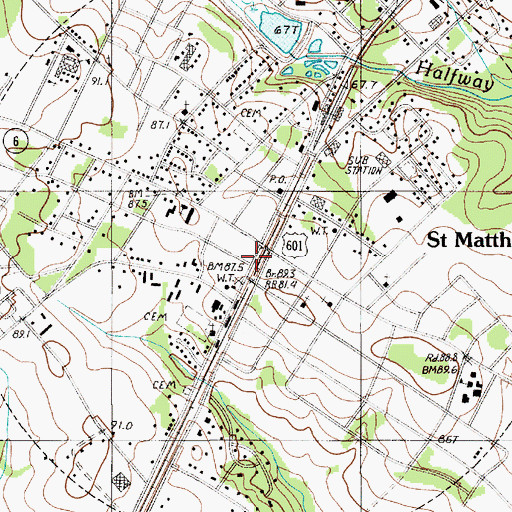 Topographic Map of Town of Saint Matthews, SC