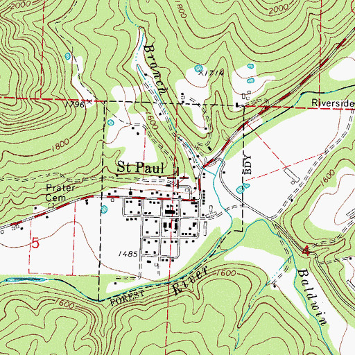 Topographic Map of Town of Saint Paul, AR
