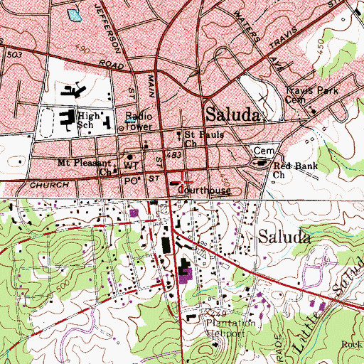 Topographic Map of Town of Saluda, SC