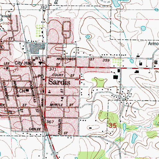 Topographic Map of Town of Sardis, MS
