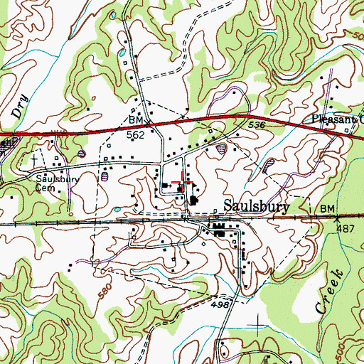 Topographic Map of Town of Saulsbury, TN