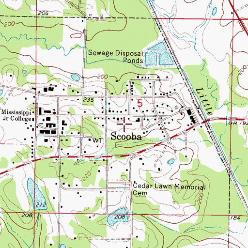 Topographic Map of Town of Scooba, MS