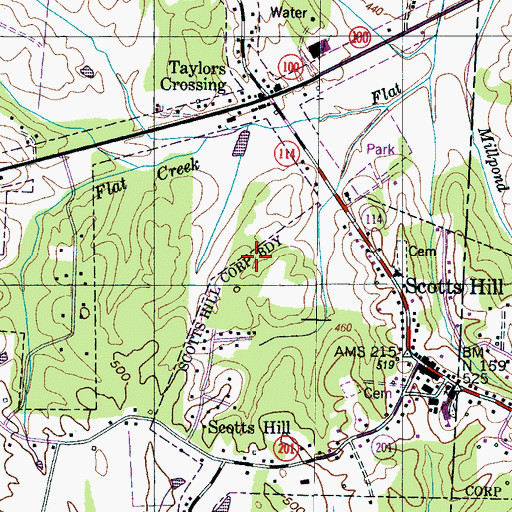 Topographic Map of Town of Scotts Hill, TN
