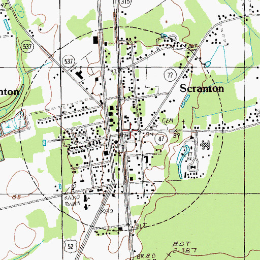 Topographic Map of Town of Scranton, SC