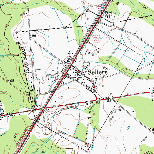 Topographic Map of Town of Sellers, SC