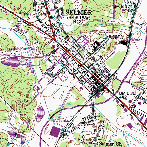 Topographic Map of Town of Selmer, TN
