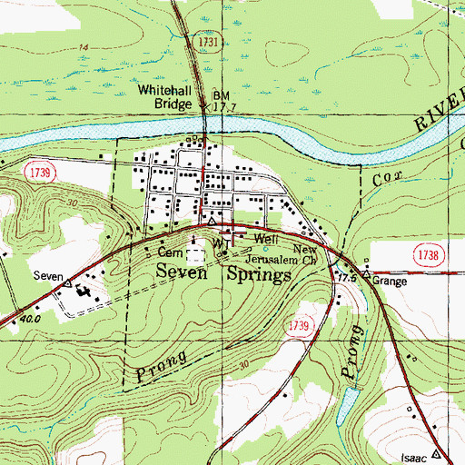 Topographic Map of Town of Seven Springs, NC