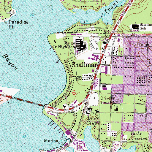 Topographic Map of Town of Shalimar, FL