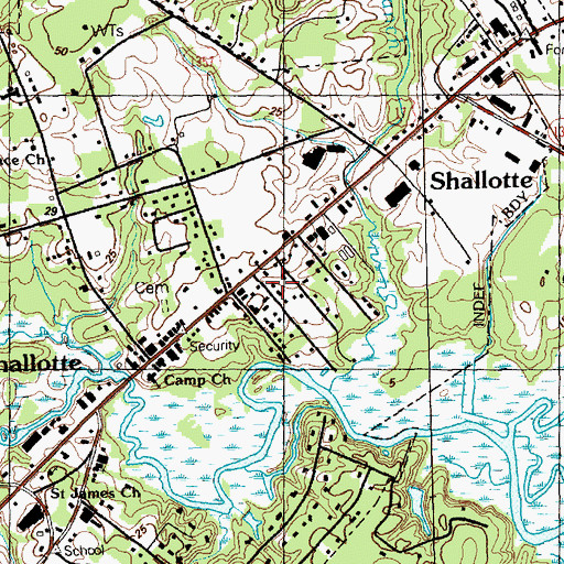 Topographic Map of Town of Shallotte, NC