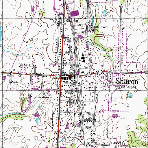 Topographic Map of Town of Sharon, TN