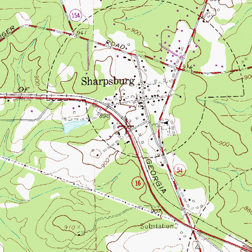 Topographic Map of Town of Sharpsburg, GA