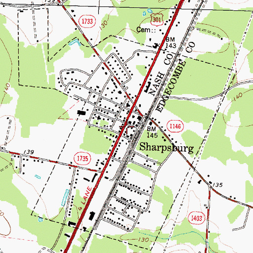 Topographic Map of Town of Sharpsburg, NC