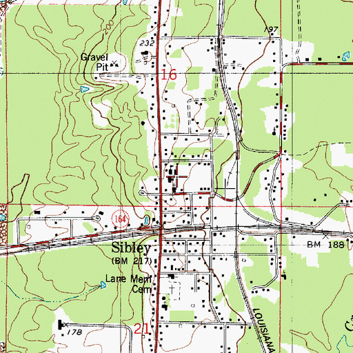 Topographic Map of Town of Sibley, LA