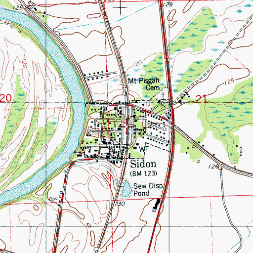 Topographic Map of Town of Sidon, MS