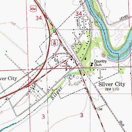Topographic Map of Town of Silver City, MS