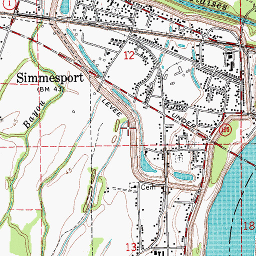 Topographic Map of Town of Simmesport, LA