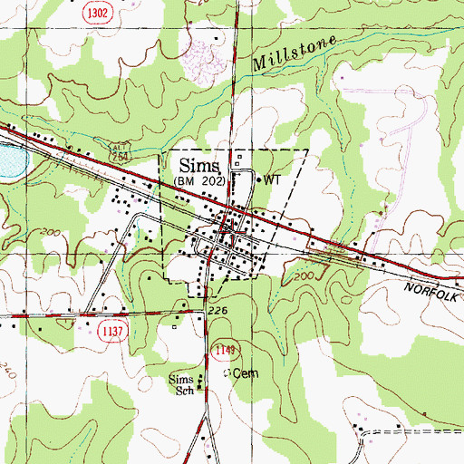 Topographic Map of Town of Sims, NC