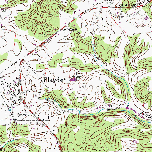 Topographic Map of Town of Slayden, TN