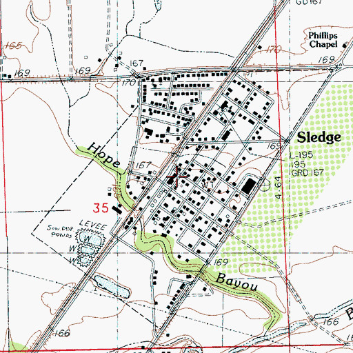 Topographic Map of Town of Sledge, MS