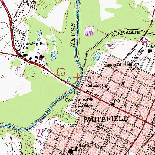 Topographic Map of Town of Smithfield, NC
